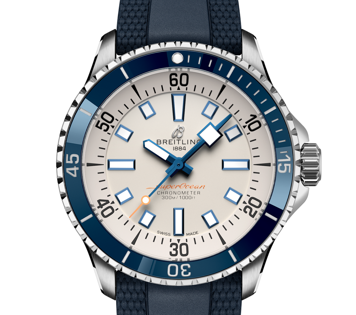 Breitling Superocean Silver on Rubber Watch, 42mm