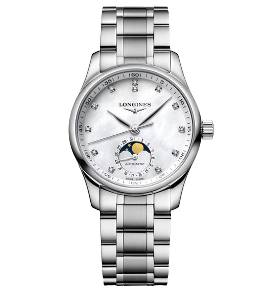 Longines Master Moonphase 34mm Watch with Mother-of-Pearl Dial