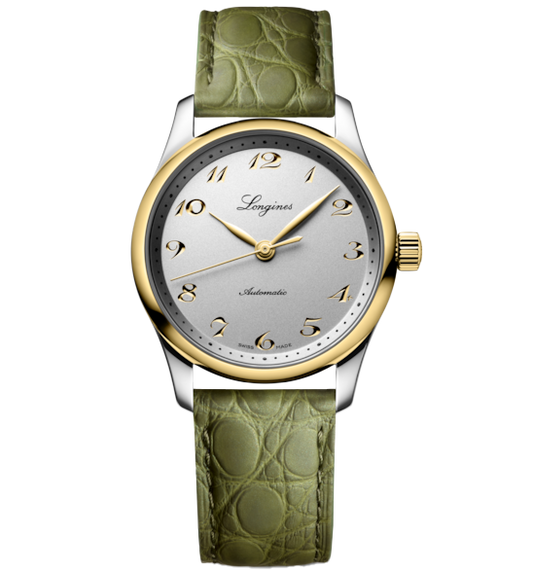 Longines Master 34mm Watch with Green Leather Strap